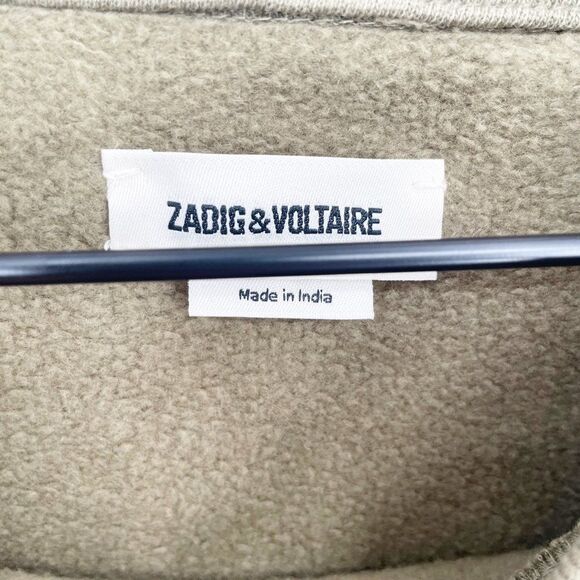 Zadig & Voltaire Metallic Gold Foiled Skull Fleece Sweatshirt Green Women's S - Picture 6 of 7